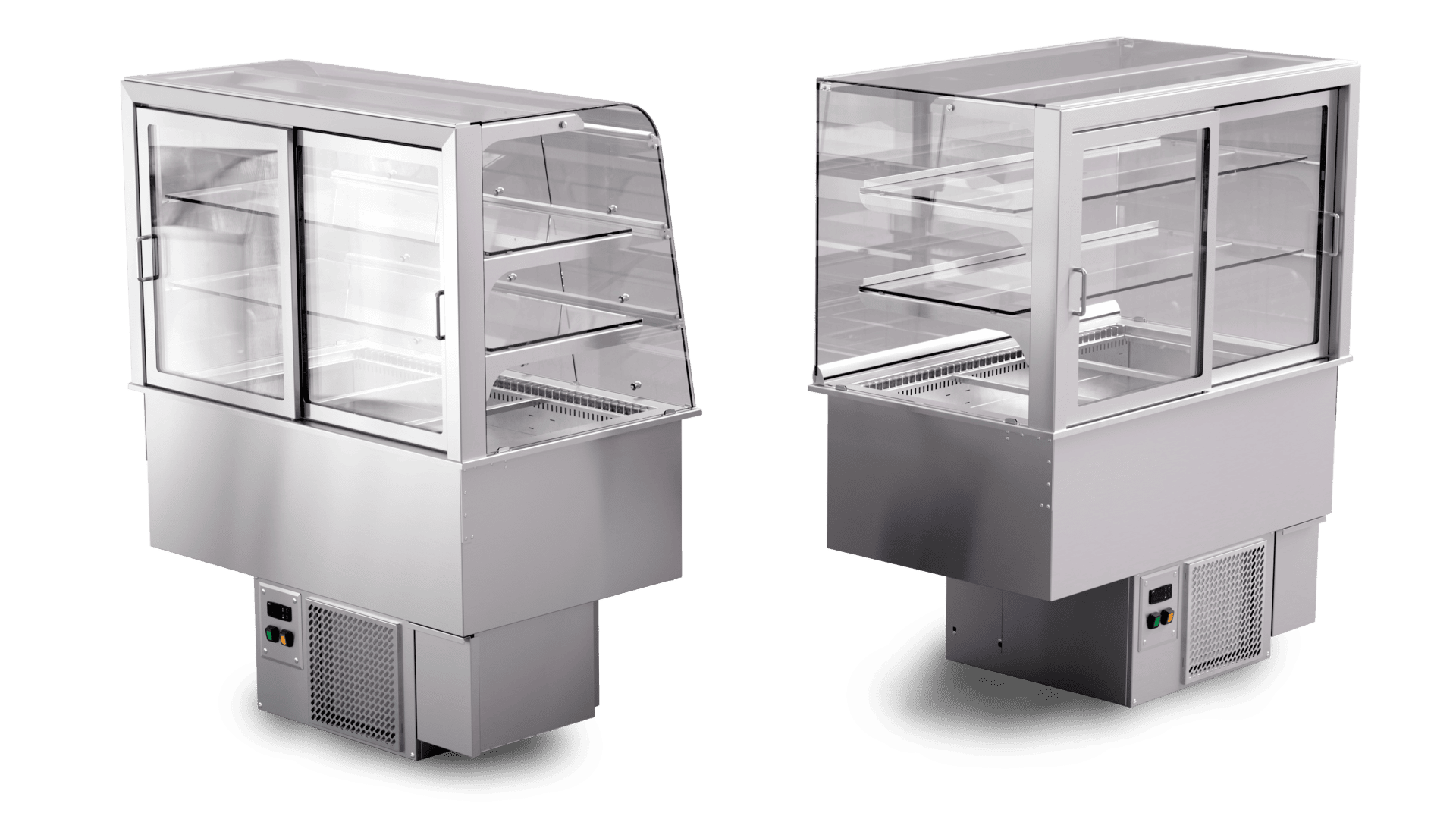 Witryna z szybą giętą oraz witryna z szybą prostą